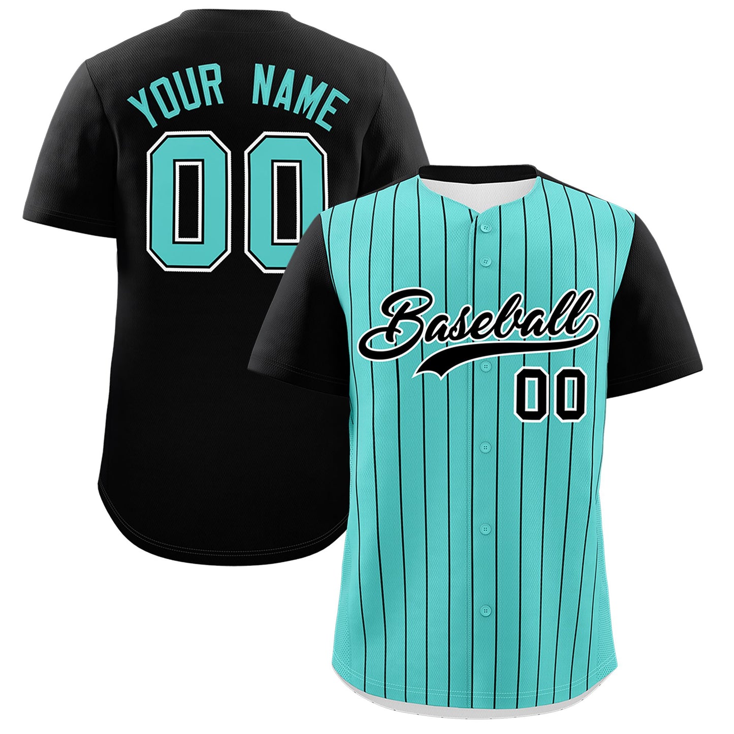 Custom Bright Green Black Pinstripe Personalized Two-Tone Authentic Baseball Jersey