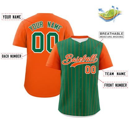 Custom Kelly Green Orange Pinstripe Personalized Two-Tone Authentic Baseball Jersey