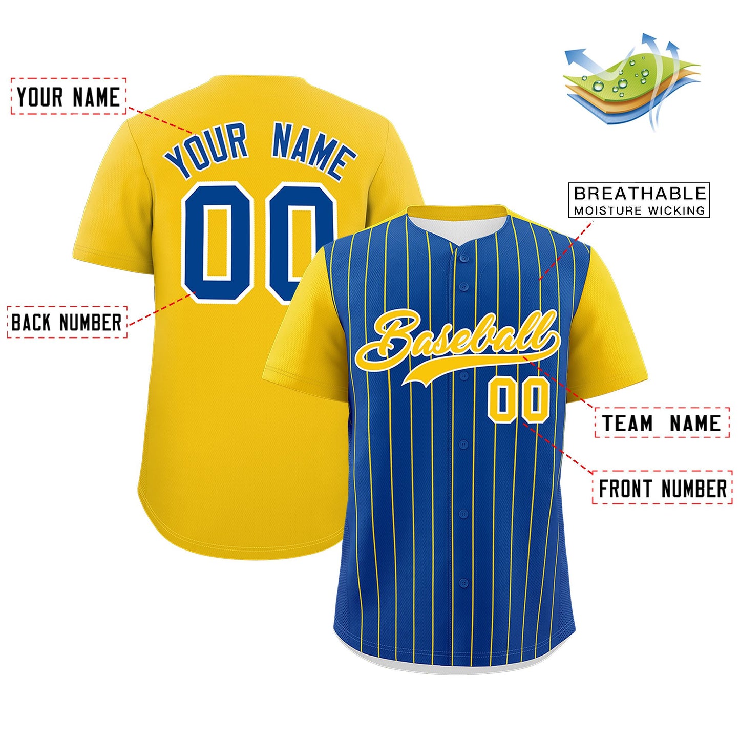 Custom Royal Gold Pinstripe Personalized Two-Tone Authentic Baseball Jersey