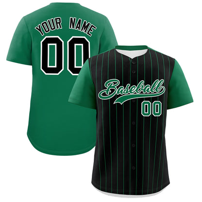 Custom Black Kelly Green Pinstripe Personalized Two-Tone Authentic Baseball Jersey