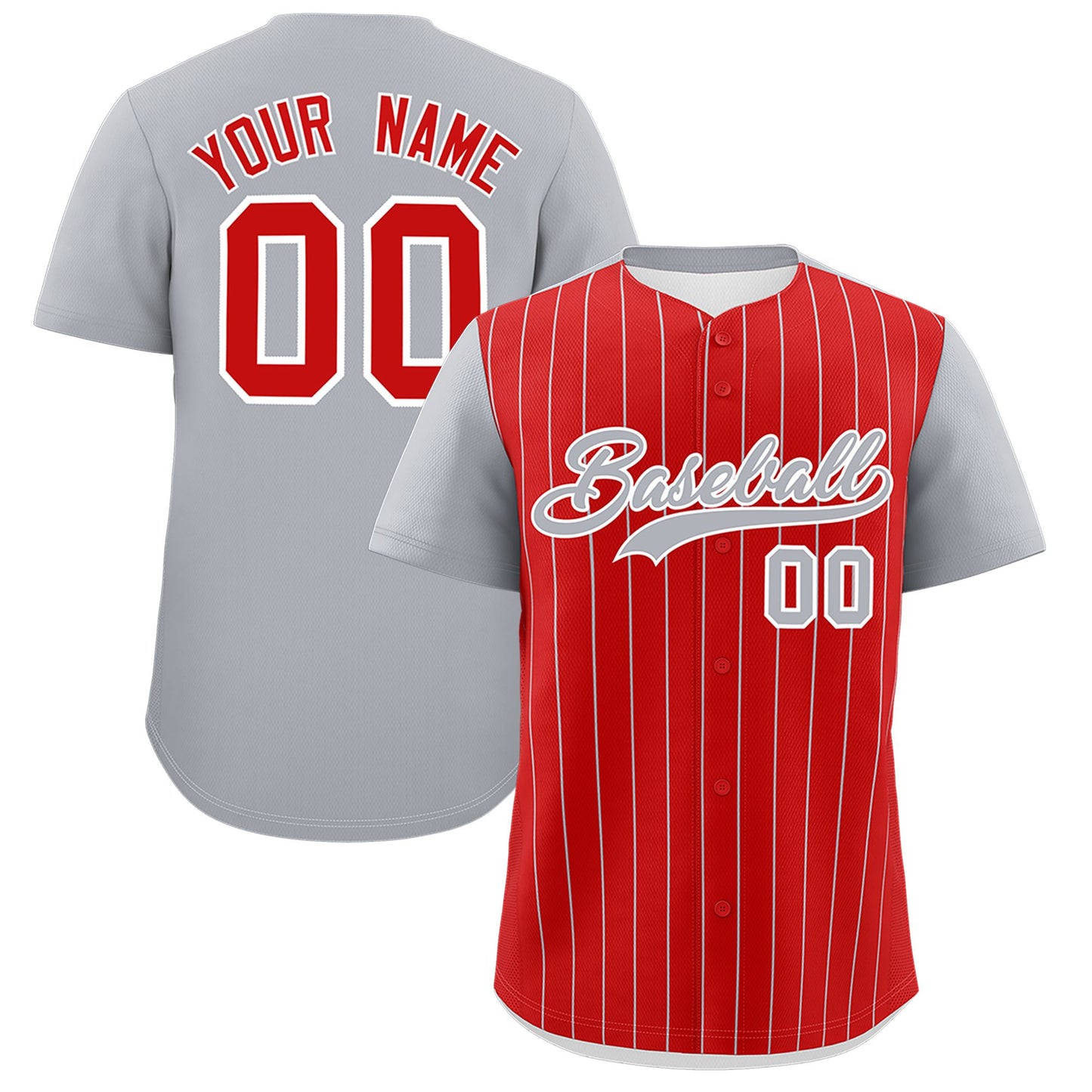 Custom Red Gray Pinstripe Personalized Two-Tone Authentic Baseball Jersey