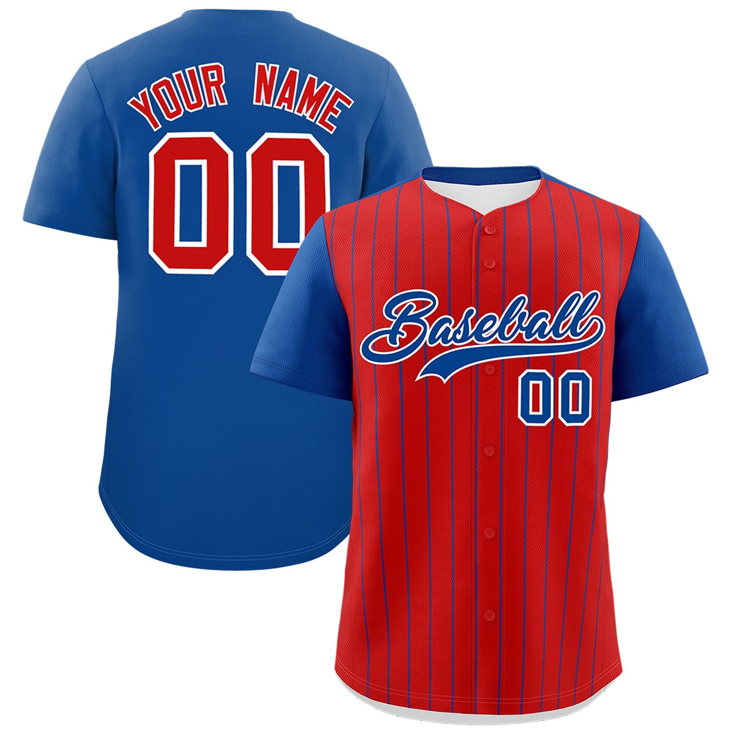 Custom Red Royal Pinstripe Personalized Two-Tone Authentic Baseball Jersey