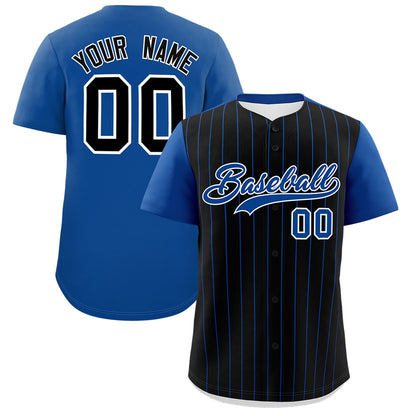 Custom Black Royal Pinstripe Personalized Two-Tone Authentic Baseball Jersey