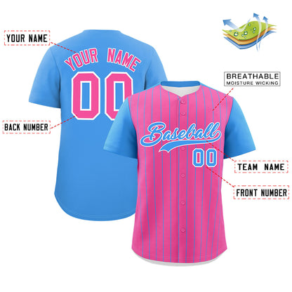 Custom Pink Powder Blue Pinstripe Personalized Two-Tone Authentic Baseball Jersey