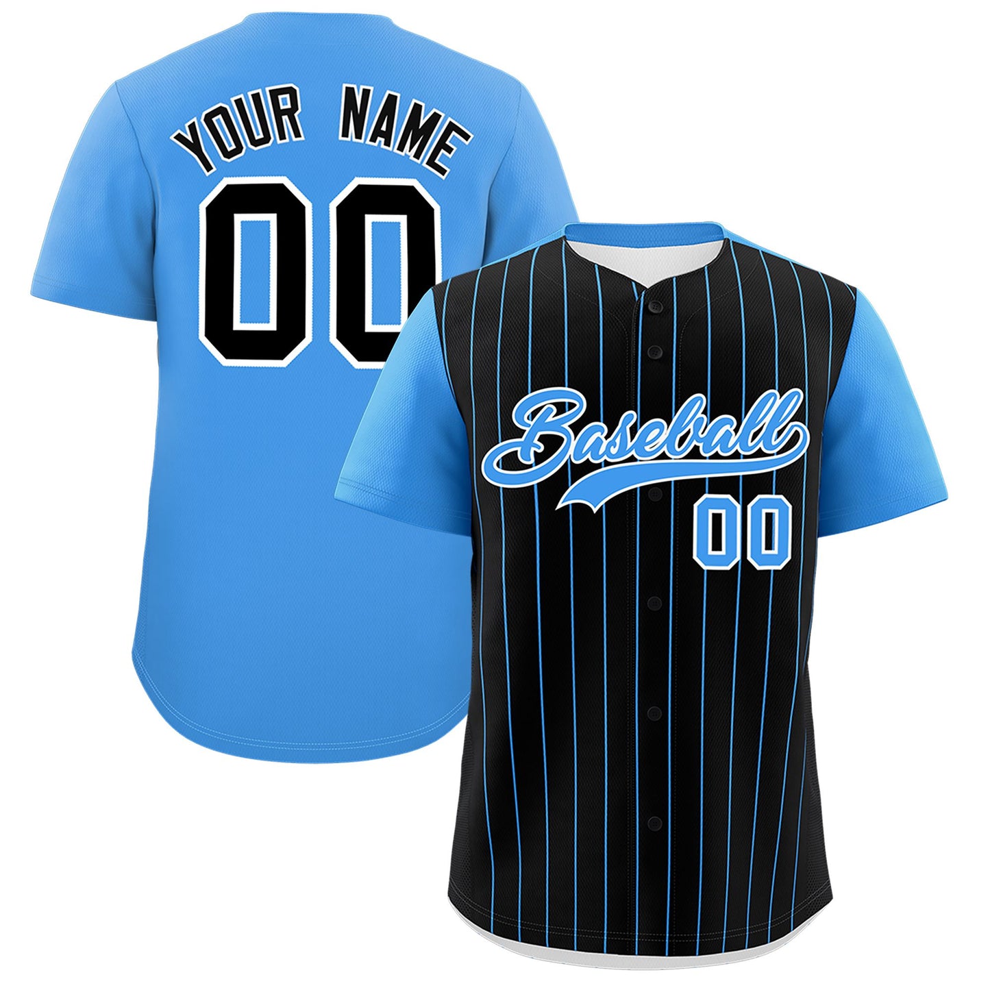 Custom Black Powder Blue Pinstripe Personalized Two-Tone Authentic Baseball Jersey