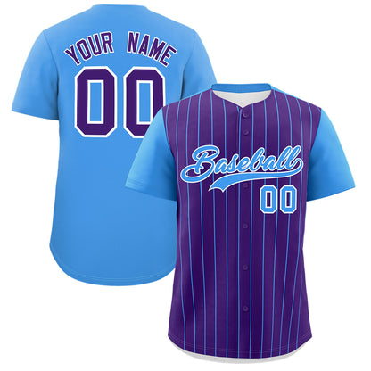 Custom Purple Powder Blue Pinstripe Personalized Two-Tone Authentic Baseball Jersey