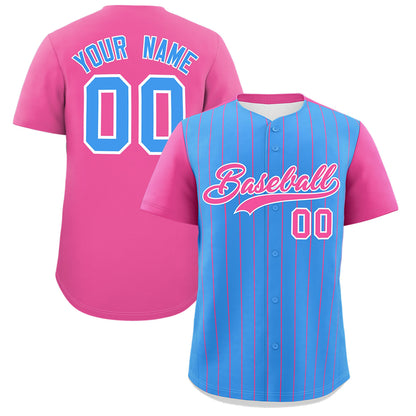 Custom Powder Blue Pink Pinstripe Personalized Two-Tone Authentic Baseball Jersey