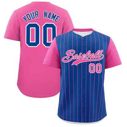 Custom Royal Pink Pinstripe Personalized Two-Tone Authentic Baseball Jersey