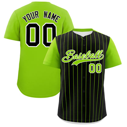 Custom Black Neon Green Pinstripe Personalized Two-Tone Authentic Baseball Jersey