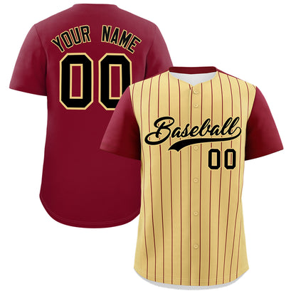 Custom Khaki Crimson Pinstripe Personalized Two-Tone Authentic Baseball Jersey