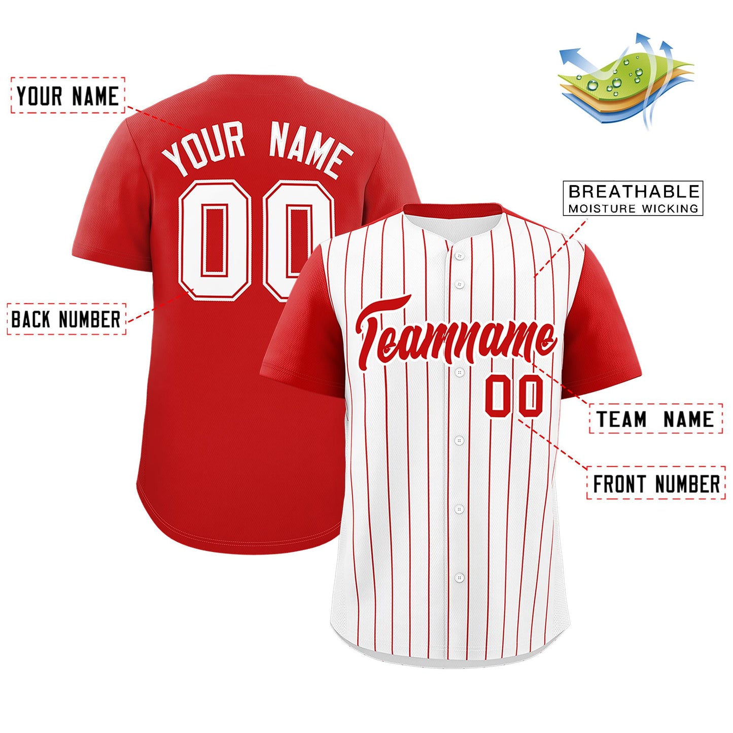 Custom White Red Pinstripe Personalized Two-Tone Authentic Baseball Jersey