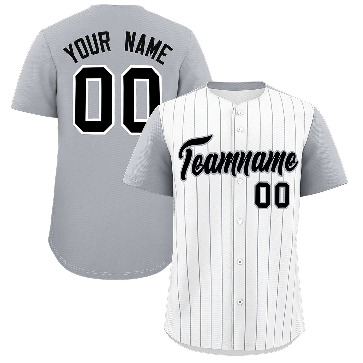 Custom White Gray Pinstripe Personalized Two-Tone Authentic Baseball Jersey