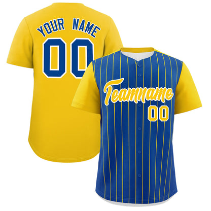 Custom Royal Gold Pinstripe Personalized Two-Tone Authentic Baseball Jersey