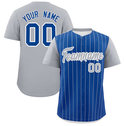 Custom Royal Gray Pinstripe Personalized Two-Tone Authentic Baseball Jersey