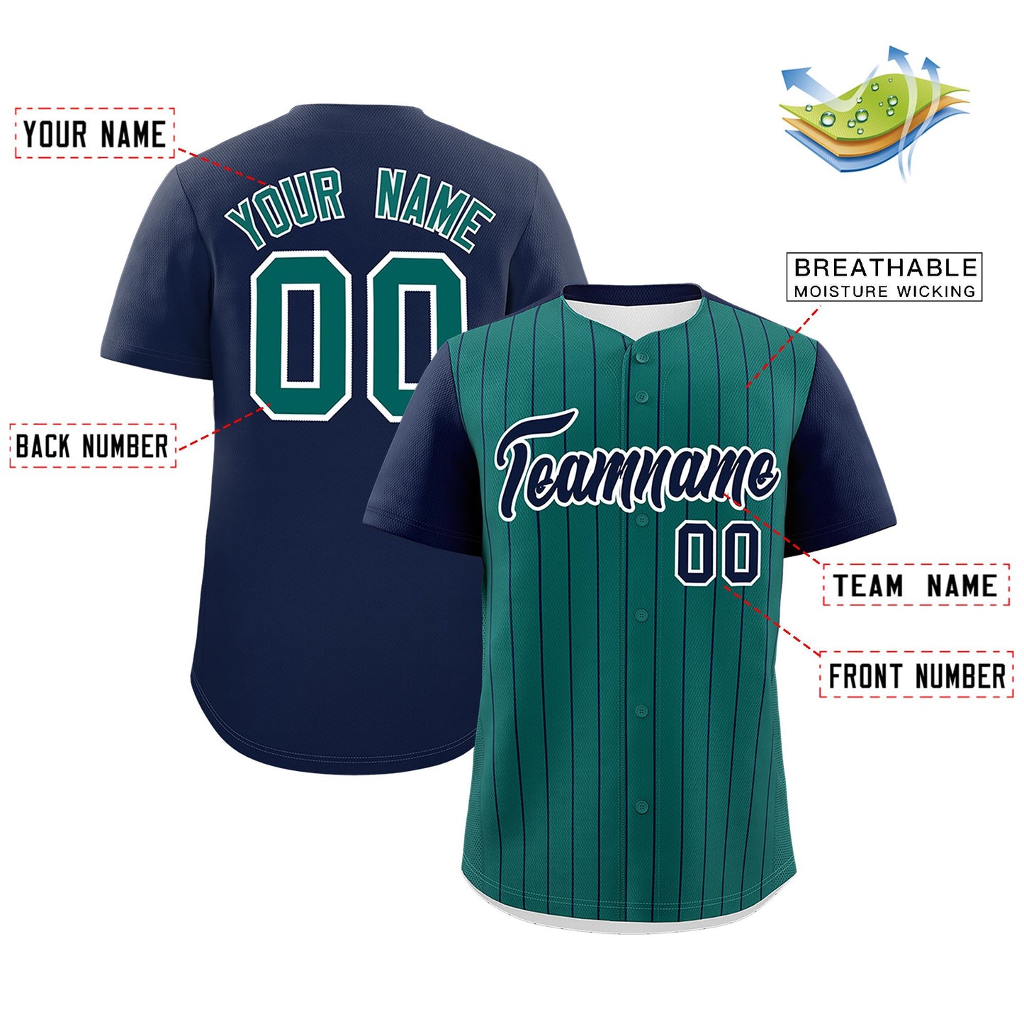 Custom Aqua Navy Pinstripe Personalized Two-Tone Authentic Baseball Jersey