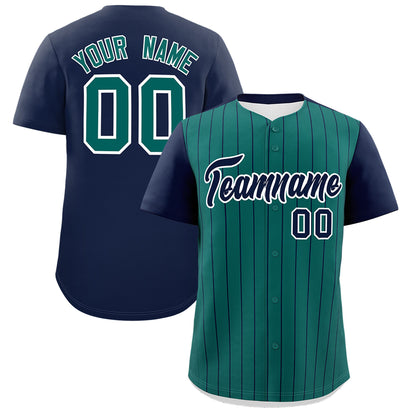 Custom Aqua Navy Pinstripe Personalized Two-Tone Authentic Baseball Jersey