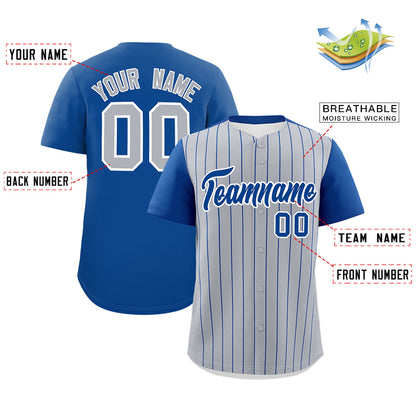 Custom Gray Royal Pinstripe Personalized Two-Tone Authentic Baseball Jersey