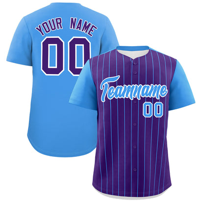 Custom Purple Powder Blue Pinstripe Personalized Two-Tone Authentic Baseball Jersey