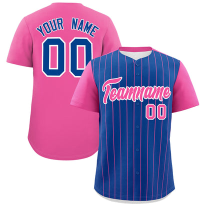 Custom Royal Pink Pinstripe Personalized Two-Tone Authentic Baseball Jersey