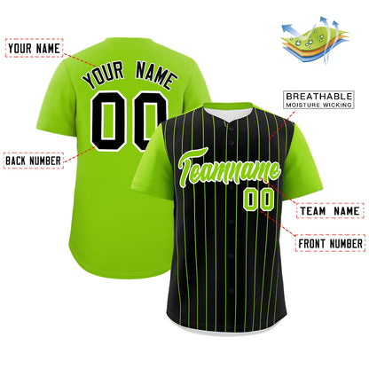 Custom Black Neon Green Pinstripe Personalized Two-Tone Authentic Baseball Jersey