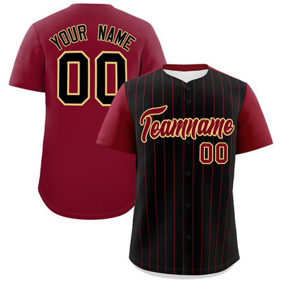 Custom Black Crimson Pinstripe Personalized Two-Tone Authentic Baseball Jersey