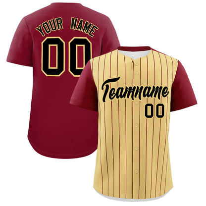 Custom Khaki Crimson Pinstripe Personalized Two-Tone Authentic Baseball Jersey