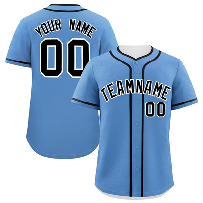 Custom Light Blue Black Personalized Classic Authentic Baseball Jersey