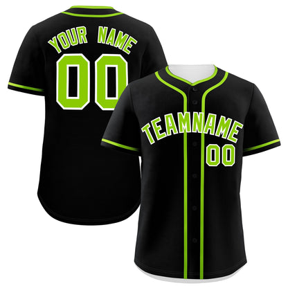 Custom Black Neon Green Personalized Classic Authentic Baseball Jersey