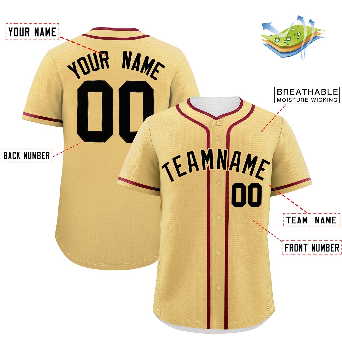 Custom Khaki Crimson Personalized Classic Authentic Baseball Jersey