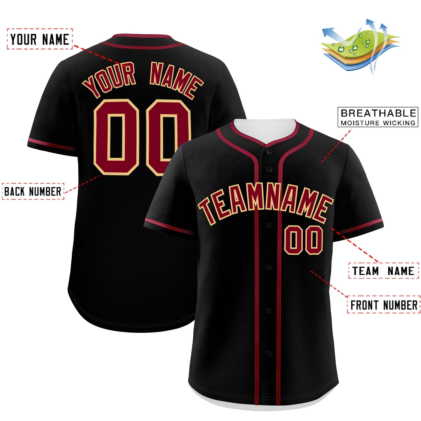 Custom Black Crimson Personalized Classic Authentic Baseball Jersey