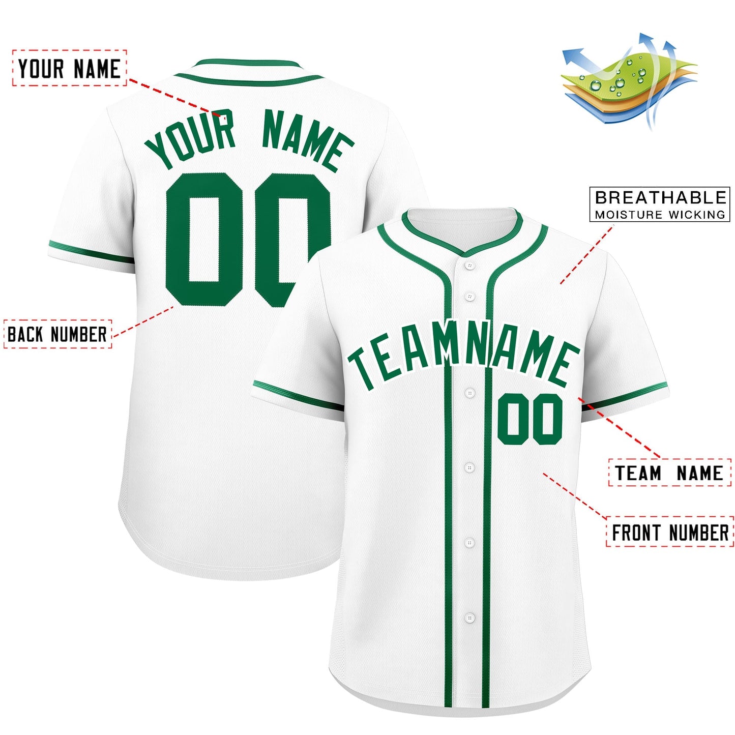 Custom White Kelly Green Personalized Classic Authentic Baseball Jersey