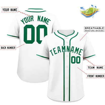 Custom White Kelly Green Personalized Classic Authentic Baseball Jersey