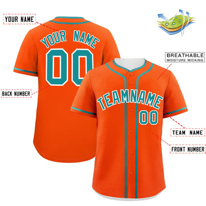 Custom Orange Aqua Personalized Classic Authentic Baseball Jersey