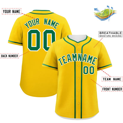 Custom Gold Kelly Green Personalized Classic Authentic Baseball Jersey