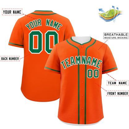 Custom Orange Kelly Green Personalized Classic Authentic Baseball Jersey