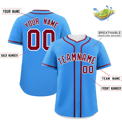 Custom Powder Blue Crimson Personalized Classic Authentic Baseball Jersey