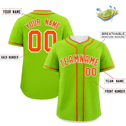 Custom Neon Green Orange Personalized Classic Authentic Baseball Jersey