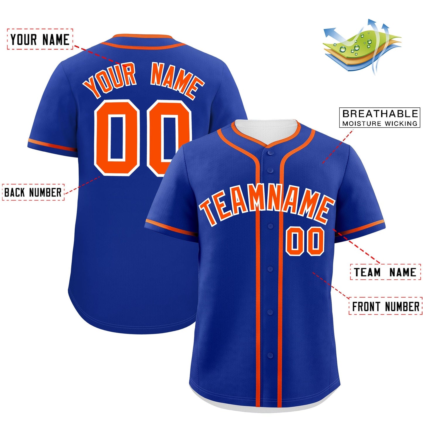 Custom Royal Orange Personalized Classic Authentic Baseball Jersey