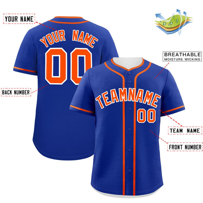 Custom Royal Orange Personalized Classic Authentic Baseball Jersey