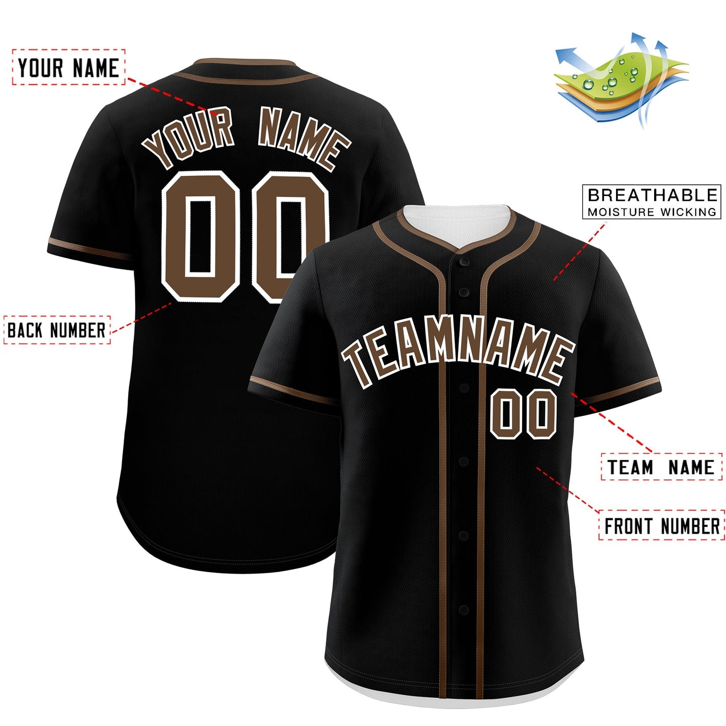 Custom Black Light Brown Personalized Classic Authentic Baseball Jersey