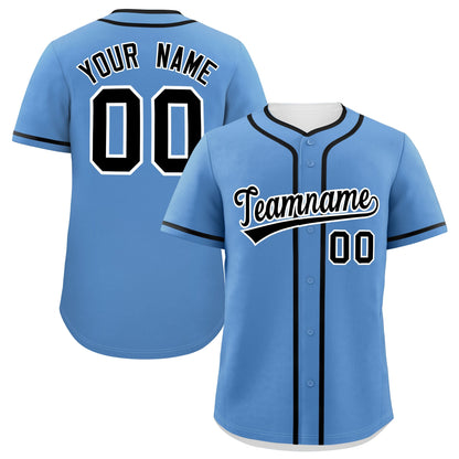 Custom Light Blue Black Personalized Classic Authentic Baseball Jersey