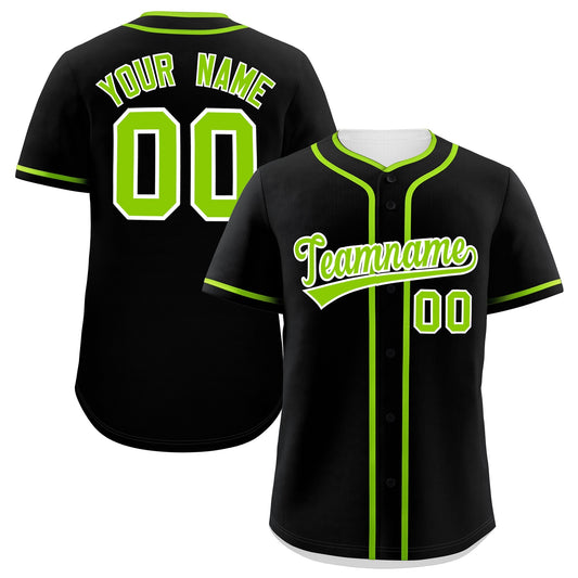 Custom Black Neon Green Personalized Classic Authentic Baseball Jersey