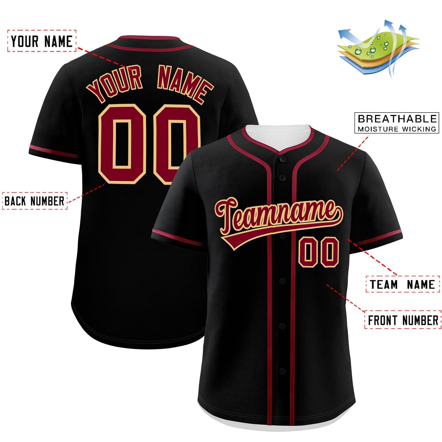 Custom Black Crimson Personalized Classic Authentic Baseball Jersey