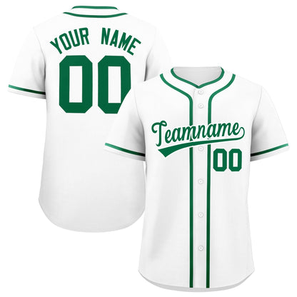 Custom White Kelly Green Personalized Classic Authentic Baseball Jersey