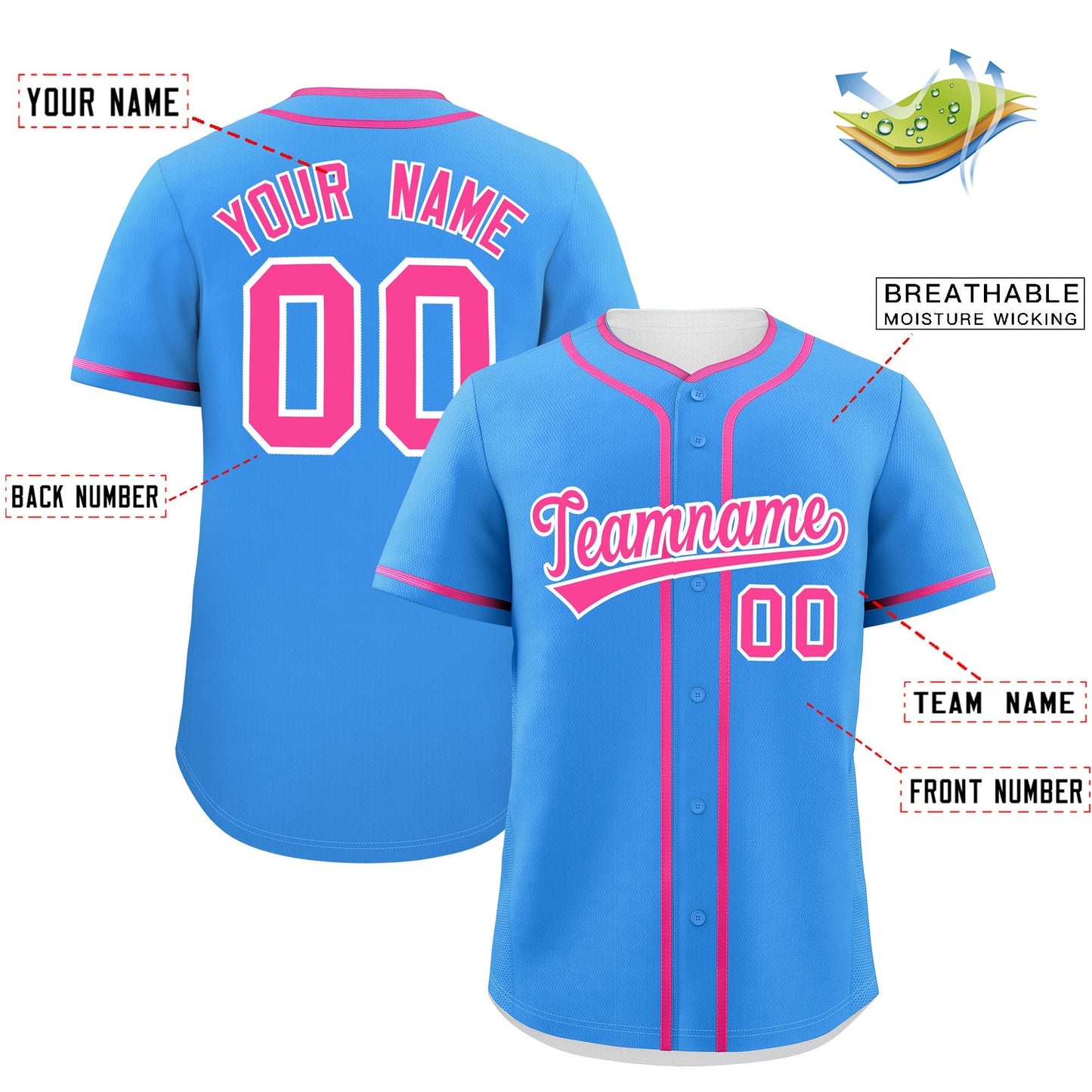 Custom Powder Blue Pink Personalized Classic Authentic Baseball Jersey