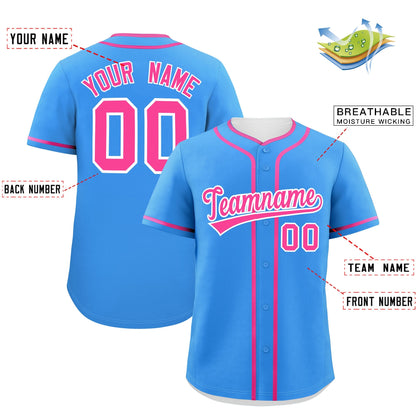 Custom Powder Blue Pink Personalized Classic Authentic Baseball Jersey