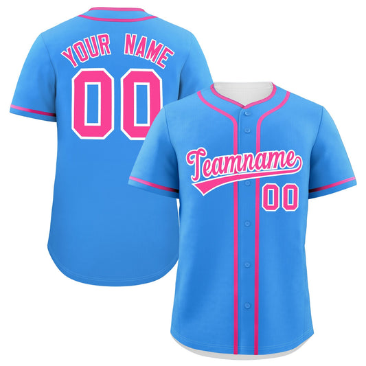 Custom Powder Blue Pink Personalized Classic Authentic Baseball Jersey