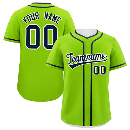 Custom Neon Green Navy Personalized Classic Authentic Baseball Jersey