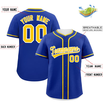 Custom Royal Gold Personalized Classic Authentic Baseball Jersey