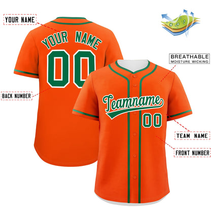 Custom Orange Kelly Green Personalized Classic Authentic Baseball Jersey